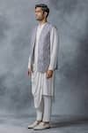 Buy_Sarab Khanijou_Grey Organza, Modal Embroidery, Pearls Work Waist Coat With White Kurta Set _Online_at_Aza_Fashions