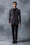 Sarab Khanijou_Black Suiting Fabric Striped Peak Lapel Collar Blazer _Online_at_Aza_Fashions