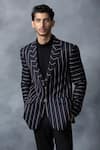 Buy_Sarab Khanijou_Black Suiting Fabric Striped Peak Lapel Collar Blazer _Online_at_Aza_Fashions