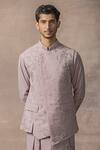 Sarab Khanijou_Purple Crepe Embroidery Applique Work Waist Coat And Panelled Kurta Set _at_Aza_Fashions