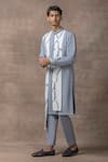 Buy_Sarab Khanijou_Grey Jersey Embroidery Floral Applique Kurta Set _Online_at_Aza_Fashions