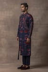 Buy_Sarab Khanijou_Blue Silk Embroidery Thread Tie Dye Kurta Set _Online_at_Aza_Fashions