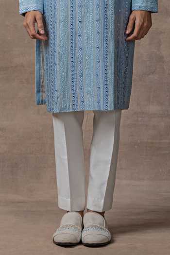 Sarab Khanijou_Blue Chanderi Silk Embroidery Mirror Kurta Set _at_Aza_Fashions