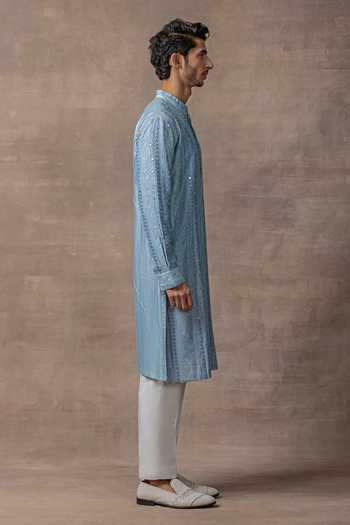 Buy_Sarab Khanijou_Blue Chanderi Silk Embroidery Mirror Kurta Set _Online_at_Aza_Fashions