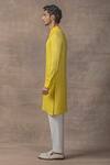 Buy_Sarab Khanijou_Yellow Moss Crepe Plain Neckline Embroidered Kurta Set _Online_at_Aza_Fashions