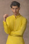 Shop_Sarab Khanijou_Yellow Moss Crepe Plain Neckline Embroidered Kurta Set _Online_at_Aza_Fashions