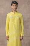 Sarab Khanijou_Yellow Moss Crepe Plain Tie Dye Full Sleeve Kurta Set _Online_at_Aza_Fashions