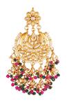 Buy_ChhavI'S Jewels_Gold Plated Gota Patti, Beads Drop Carved Chandbali Earrings _Online_at_Aza_Fashions