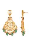 ChhavI'S Jewels_Gold Plated Cut Work, Beads Kundan Stone Chandbali Earrings _Online_at_Aza_Fashions