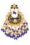 Buy_ChhavI'S Jewels_Blue Cut Work, Beads Kundan Stone Chandbali Earrings_Online_at_Aza_Fashions