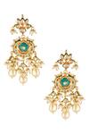 Shop_Chhavi's Jewels_Blue Kundan Bead Drop Carved Necklace Set _Online_at_Aza_Fashions