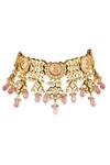 ChhavI'S Jewels_Gold Plated Applique, Beads, Diamonds Kundan Stone Carved Necklace Set _Online_at_Aza_Fashions