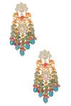 Shop_ChhavI'S Jewels_Gold Plated Kundan Floral Bead Drop Danglers_at_Aza_Fashions