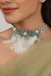 Buy_House Of D"Oro_Blue Stone Morning Glory Tassel Feather Choker_at_Aza_Fashions