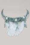 Shop_House Of D"Oro_Blue Stone Morning Glory Tassel Feather Choker_at_Aza_Fashions