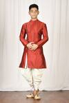 Buy_Aryavir Malhotra_Maroon Silk Kurta Set For Boys_at_Aza_Fashions
