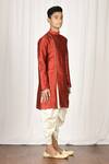 Aryavir Malhotra_Maroon Silk Kurta Set For Boys_Online_at_Aza_Fashions