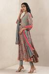 Buy_Ritu Kumar_Grey Viscose Cotton Georgette Floral Print Anarkali Set_Online_at_Aza_Fashions