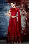Buy_Shantnu Nikhil_Maroon Chiffon Embroidered Draped Anarkali Gown_at_Aza_Fashions