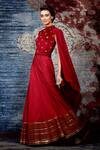 Shantnu Nikhil_Maroon Chiffon Embroidered Draped Anarkali Gown_Online_at_Aza_Fashions