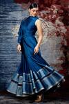 Buy_Shantnu Nikhil_Blue Satin Draped Anarkali Gown_Online_at_Aza_Fashions