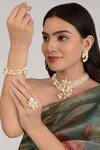 Buy_House of D'oro_White Stone Spathiphyllum Tassel Shell Pearl Necklace Set _at_Aza_Fashions