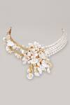 Shop_House of D'oro_White Stone Spathiphyllum Tassel Shell Pearl Necklace Set _at_Aza_Fashions