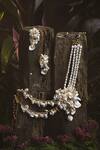 Buy_House of D'oro_White Stone Spathiphyllum Tassel Shell Pearl Necklace Set _Online_at_Aza_Fashions