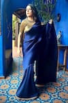 Buy_Kiran Uttam Ghosh_Blue Polyester Pleated Saree  _at_Aza_Fashions