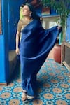 Kiran Uttam Ghosh_Blue Polyester Pleated Saree  _Online_at_Aza_Fashions