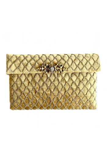 Shop_Kokommo_Gold Embroidery Velvet Clutch _at_Aza_Fashions