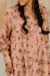 Ayaka_Peach 100% Soy Organic Cotton Embroidery Collared Neck Printed Tunic  _at_Aza_Fashions