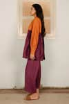 Ayaka_Orange 100% Cotton Corduroy Embroidery Collared Neck Raglan Tunic  _Online_at_Aza_Fashions