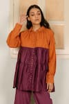 Buy_Ayaka_Orange 100% Cotton Corduroy Embroidery Collared Neck Raglan Tunic  _Online_at_Aza_Fashions