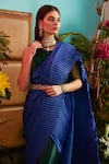 Tasuvure Indes_Blue Rich Pleated Fabric Round Saree Gown _Online_at_Aza_Fashions