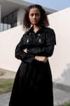 Shop_Kavya Singh Kundu_Black Cotton Collared Downing Coat Dress _Online_at_Aza_Fashions