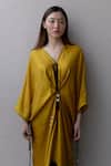 Buy_Kavya Singh Kundu_Yellow Silk V-neck Freya Flared Kaftan _Online_at_Aza_Fashions