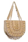 Shop_Lovetobag_Gold Embroidery, Beads, Stones Amara Moon Clutch With Handle _at_Aza_Fashions