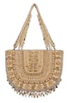 Lovetobag_Gold Embroidery, Beads, Stones Amara Moon Clutch With Handle _Online_at_Aza_Fashions
