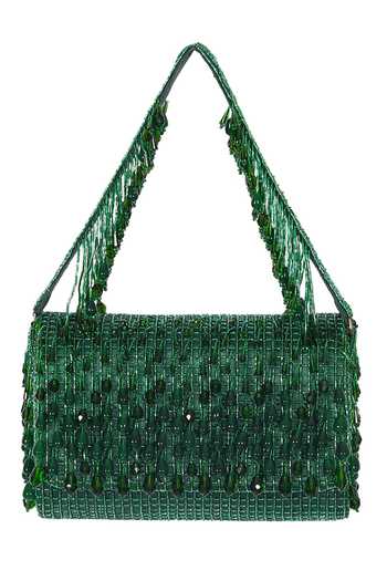 Lovetobag_Emerald Green Embellished Opal Flapover Clutch _Online_at_Aza_Fashions