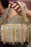 Buy_Lovetobag_Gold Embellished Ruche Flapover Clutch _at_Aza_Fashions