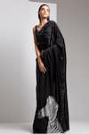 Buy_Chhaya Mehrotra_Black Pure Satin Embellished Saree  _at_Aza_Fashions