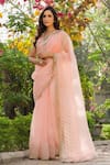 Buy_Charu Makkar_Peach Pure Silk Organza "embroidered Batik Floral Saree _at_Aza_Fashions