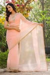 Buy_Charu Makkar_Peach Pure Silk Organza "embroidered Batik Floral Saree _Online_at_Aza_Fashions