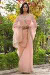 Shop_Charu Makkar_Peach Pure Silk Organza "embroidered Batik Floral Saree _Online_at_Aza_Fashions