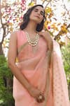 Charu Makkar_Peach Pure Silk Organza "embroidered Batik Floral Saree _at_Aza_Fashions