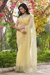 Buy_Charu Makkar_Yellow Pure Silk Organza Embroidered Floral Motif Scalloped Saree _at_Aza_Fashions