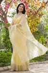 Buy_Charu Makkar_Yellow Pure Silk Organza Embroidered Floral Motif Scalloped Saree _Online_at_Aza_Fashions