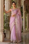 Buy_Charu Makkar_Purple Pure Silk Organza "embroidered Champak Floral Saree _at_Aza_Fashions