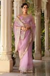 Charu Makkar_Purple Pure Silk Organza "embroidered Champak Floral Saree _Online_at_Aza_Fashions